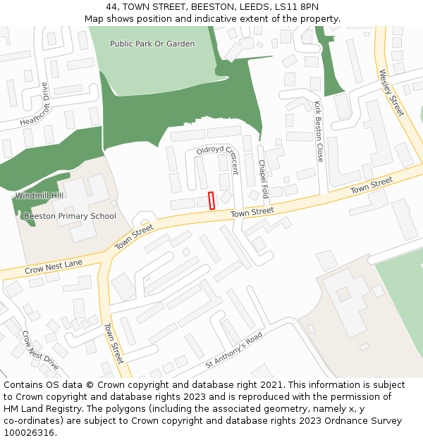44, TOWN STREET, BEESTON, LEEDS, LS11 8PN: Location map and indicative extent of plot