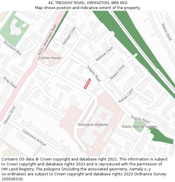 44, TREGONY ROAD, ORPINGTON, BR6 9XG: Location map and indicative extent of plot