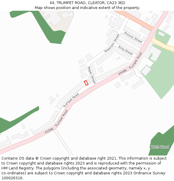 44, TRUMPET ROAD, CLEATOR, CA23 3ED: Location map and indicative extent of plot