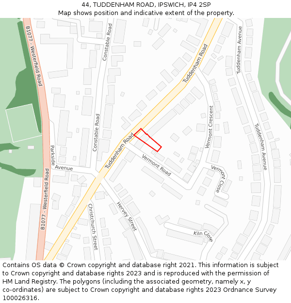44, TUDDENHAM ROAD, IPSWICH, IP4 2SP: Location map and indicative extent of plot