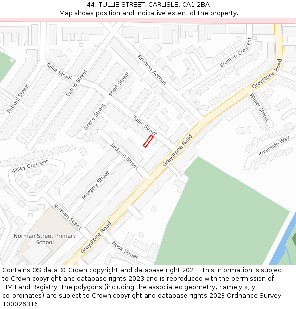 44, TULLIE STREET, CARLISLE, CA1 2BA: Location map and indicative extent of plot