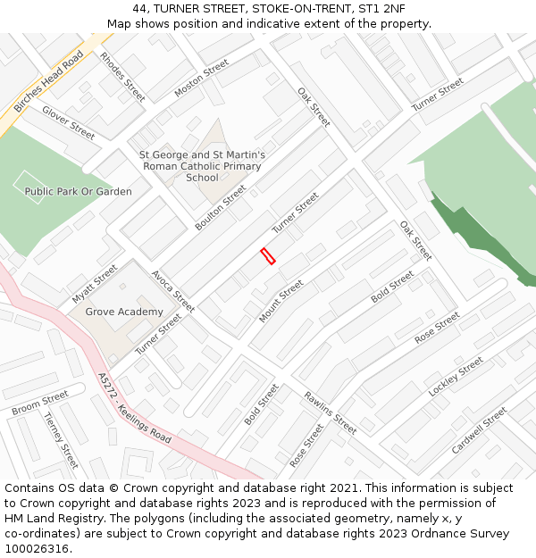 44, TURNER STREET, STOKE-ON-TRENT, ST1 2NF: Location map and indicative extent of plot
