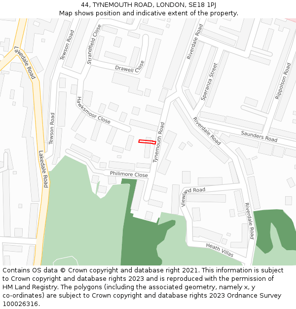 44, TYNEMOUTH ROAD, LONDON, SE18 1PJ: Location map and indicative extent of plot