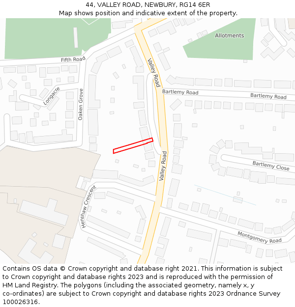 44, VALLEY ROAD, NEWBURY, RG14 6ER: Location map and indicative extent of plot