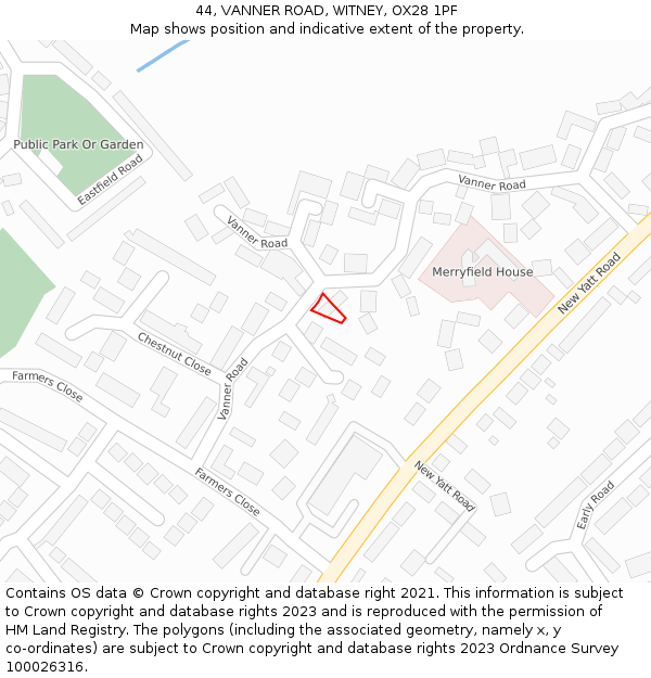 44, VANNER ROAD, WITNEY, OX28 1PF: Location map and indicative extent of plot