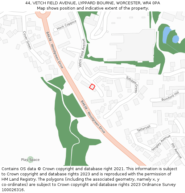 44, VETCH FIELD AVENUE, LYPPARD BOURNE, WORCESTER, WR4 0PA: Location map and indicative extent of plot