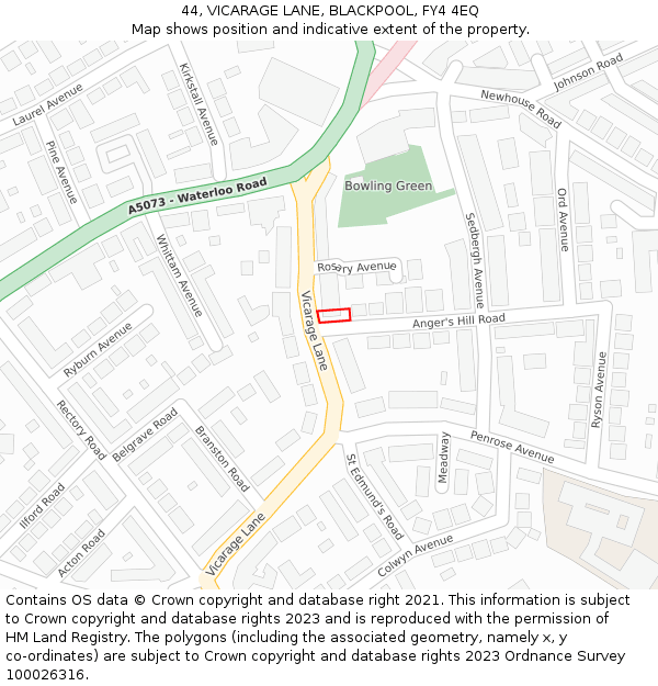 44, VICARAGE LANE, BLACKPOOL, FY4 4EQ: Location map and indicative extent of plot