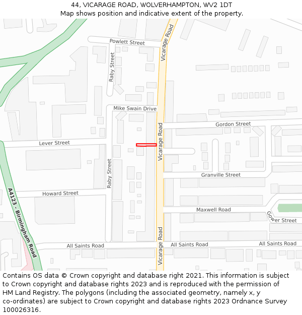 44, VICARAGE ROAD, WOLVERHAMPTON, WV2 1DT: Location map and indicative extent of plot