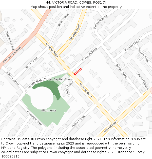 44, VICTORIA ROAD, COWES, PO31 7JJ: Location map and indicative extent of plot