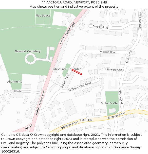 44, VICTORIA ROAD, NEWPORT, PO30 2HB: Location map and indicative extent of plot