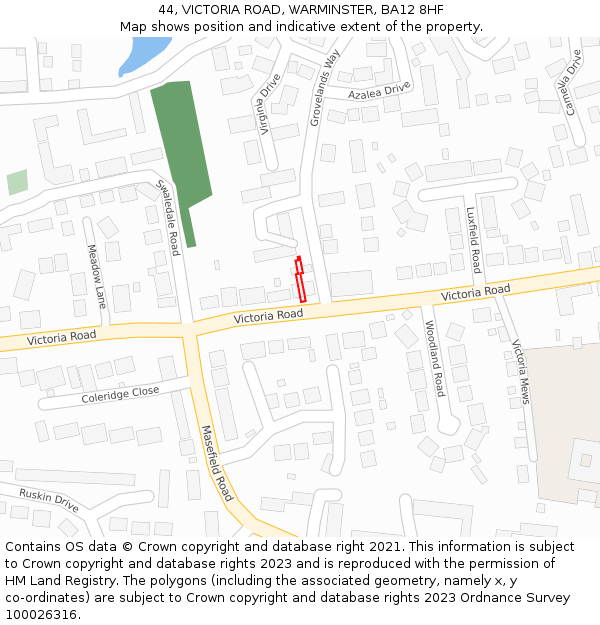 44, VICTORIA ROAD, WARMINSTER, BA12 8HF: Location map and indicative extent of plot