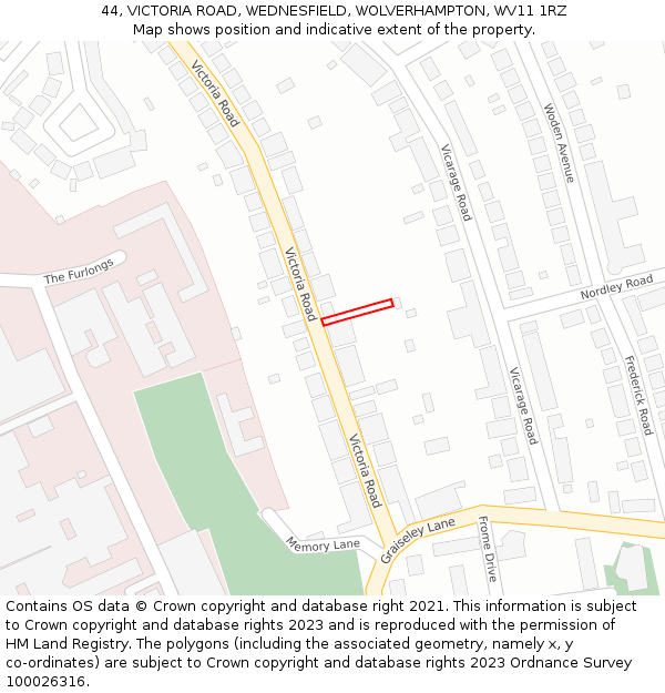 44, VICTORIA ROAD, WEDNESFIELD, WOLVERHAMPTON, WV11 1RZ: Location map and indicative extent of plot