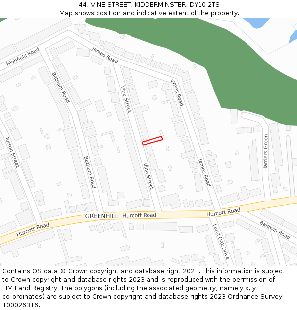 44, VINE STREET, KIDDERMINSTER, DY10 2TS: Location map and indicative extent of plot