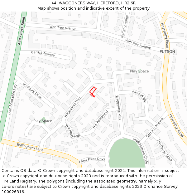 44, WAGGONERS WAY, HEREFORD, HR2 6RJ: Location map and indicative extent of plot