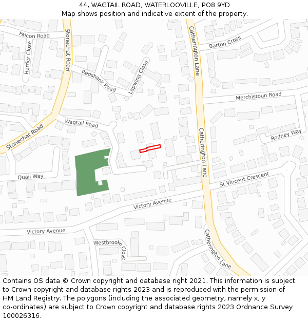 44, WAGTAIL ROAD, WATERLOOVILLE, PO8 9YD: Location map and indicative extent of plot