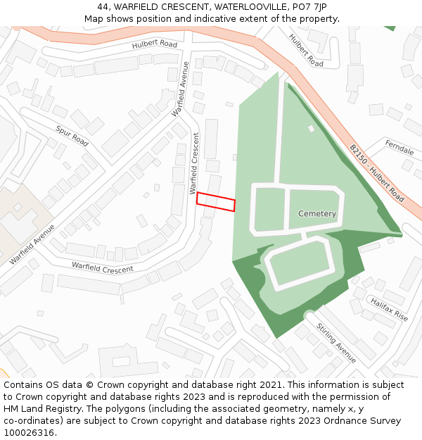 44, WARFIELD CRESCENT, WATERLOOVILLE, PO7 7JP: Location map and indicative extent of plot