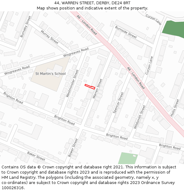 44, WARREN STREET, DERBY, DE24 8RT: Location map and indicative extent of plot