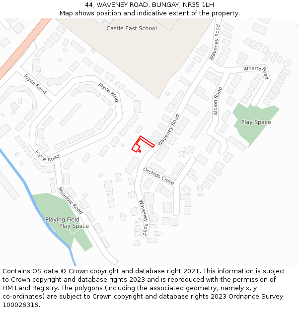 44, WAVENEY ROAD, BUNGAY, NR35 1LH: Location map and indicative extent of plot
