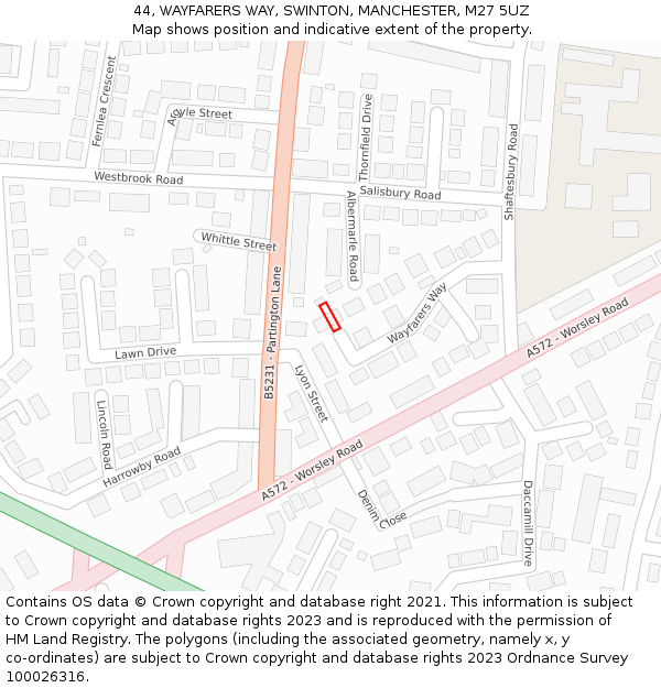 44, WAYFARERS WAY, SWINTON, MANCHESTER, M27 5UZ: Location map and indicative extent of plot