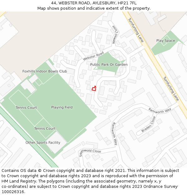 44, WEBSTER ROAD, AYLESBURY, HP21 7FL: Location map and indicative extent of plot