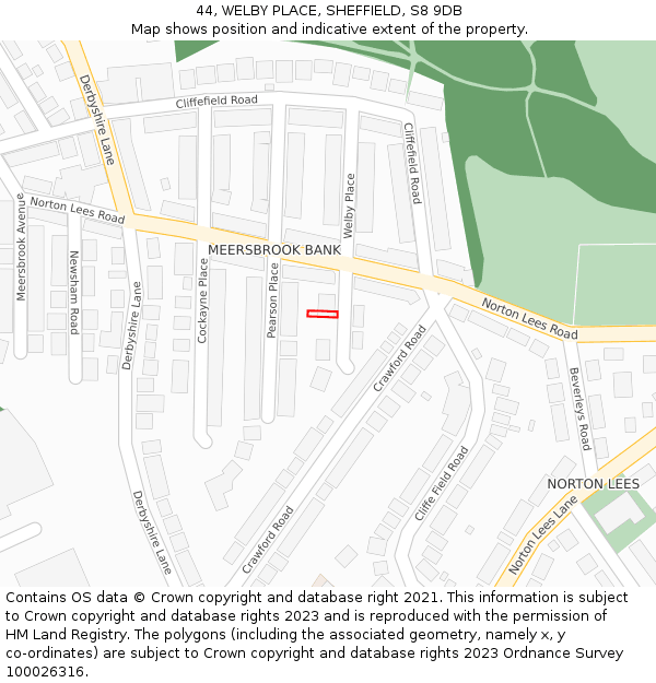 44, WELBY PLACE, SHEFFIELD, S8 9DB: Location map and indicative extent of plot