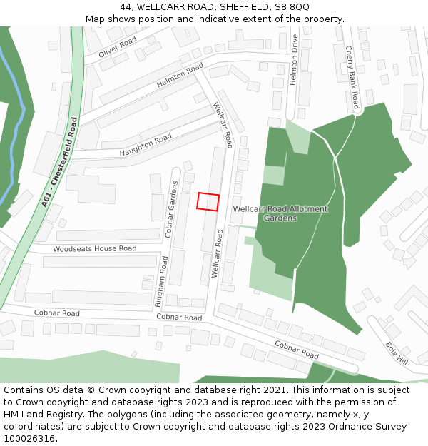 44, WELLCARR ROAD, SHEFFIELD, S8 8QQ: Location map and indicative extent of plot