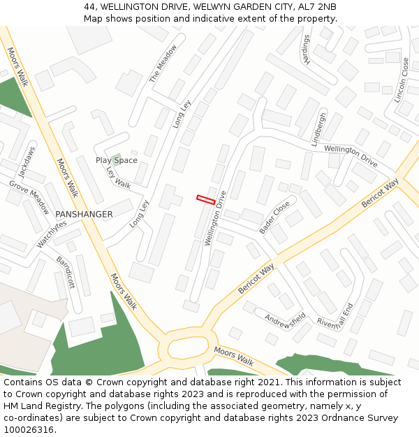 44, WELLINGTON DRIVE, WELWYN GARDEN CITY, AL7 2NB: Location map and indicative extent of plot