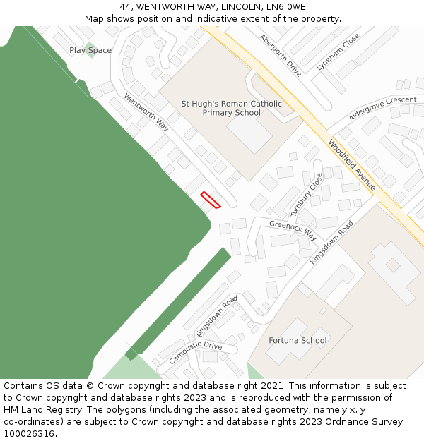 44, WENTWORTH WAY, LINCOLN, LN6 0WE: Location map and indicative extent of plot