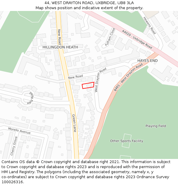 44, WEST DRAYTON ROAD, UXBRIDGE, UB8 3LA: Location map and indicative extent of plot