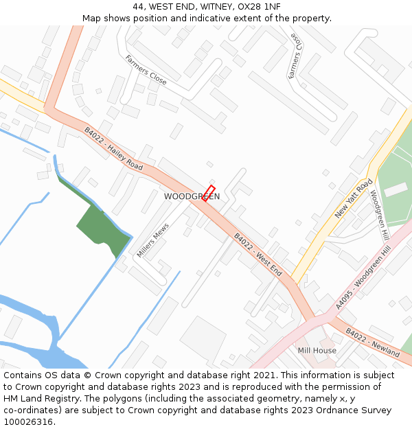 44, WEST END, WITNEY, OX28 1NF: Location map and indicative extent of plot
