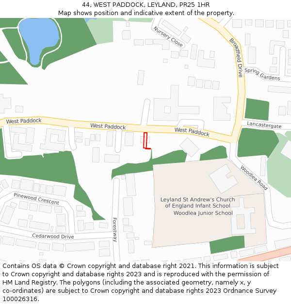 44, WEST PADDOCK, LEYLAND, PR25 1HR: Location map and indicative extent of plot