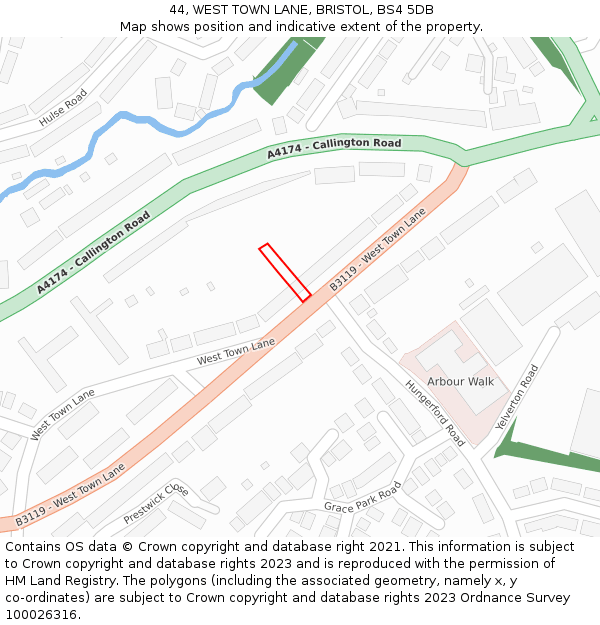 44, WEST TOWN LANE, BRISTOL, BS4 5DB: Location map and indicative extent of plot