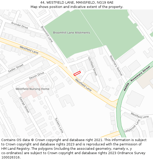 44, WESTFIELD LANE, MANSFIELD, NG19 6AE: Location map and indicative extent of plot