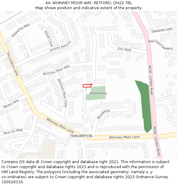 44, WHINNEY MOOR WAY, RETFORD, DN22 7BL: Location map and indicative extent of plot