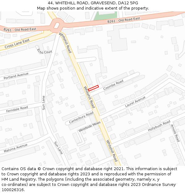 44, WHITEHILL ROAD, GRAVESEND, DA12 5PG: Location map and indicative extent of plot