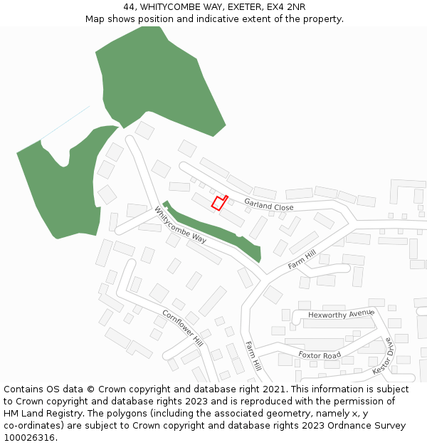44, WHITYCOMBE WAY, EXETER, EX4 2NR: Location map and indicative extent of plot