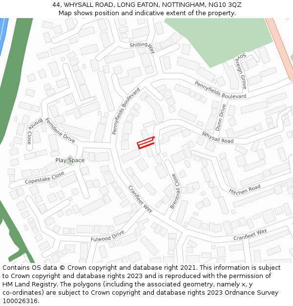 44, WHYSALL ROAD, LONG EATON, NOTTINGHAM, NG10 3QZ: Location map and indicative extent of plot
