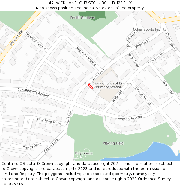 44, WICK LANE, CHRISTCHURCH, BH23 1HX: Location map and indicative extent of plot