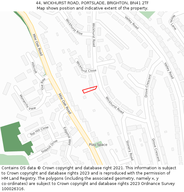 44, WICKHURST ROAD, PORTSLADE, BRIGHTON, BN41 2TF: Location map and indicative extent of plot