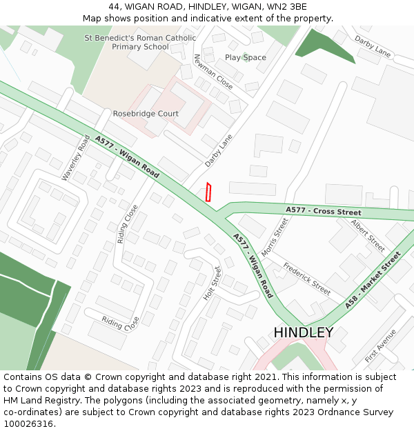 44, WIGAN ROAD, HINDLEY, WIGAN, WN2 3BE: Location map and indicative extent of plot
