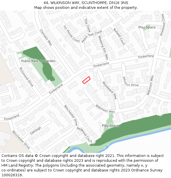44, WILKINSON WAY, SCUNTHORPE, DN16 3NS: Location map and indicative extent of plot