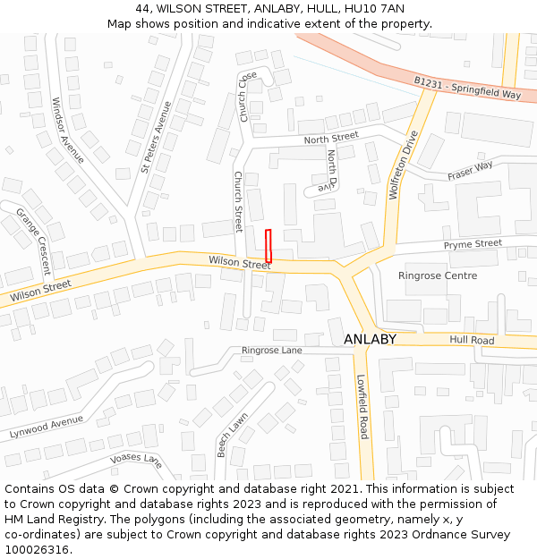 44, WILSON STREET, ANLABY, HULL, HU10 7AN: Location map and indicative extent of plot