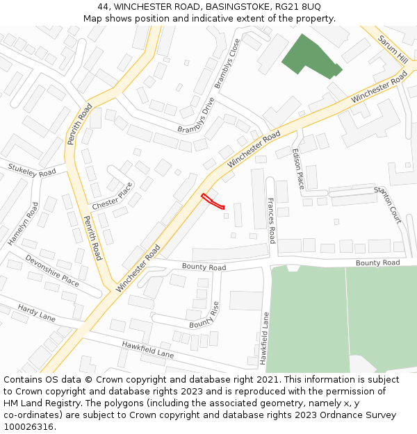 44, WINCHESTER ROAD, BASINGSTOKE, RG21 8UQ: Location map and indicative extent of plot