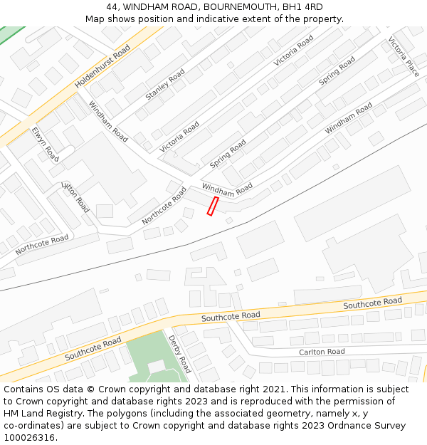 44, WINDHAM ROAD, BOURNEMOUTH, BH1 4RD: Location map and indicative extent of plot