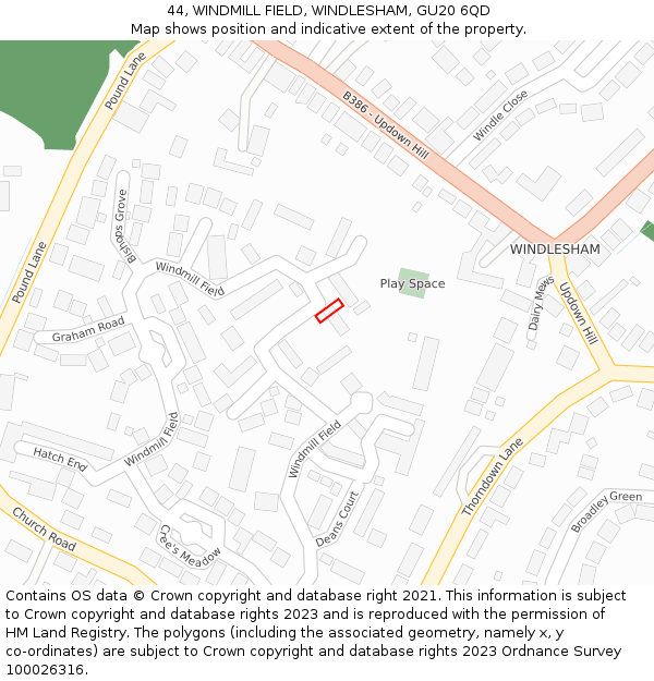 44, WINDMILL FIELD, WINDLESHAM, GU20 6QD: Location map and indicative extent of plot