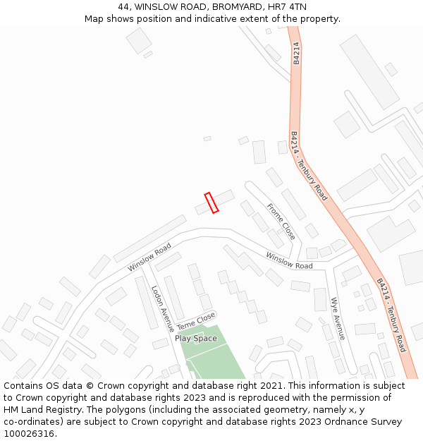 44, WINSLOW ROAD, BROMYARD, HR7 4TN: Location map and indicative extent of plot