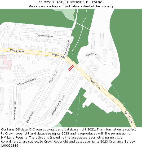 44, WOOD LANE, HUDDERSFIELD, HD4 6PU: Location map and indicative extent of plot