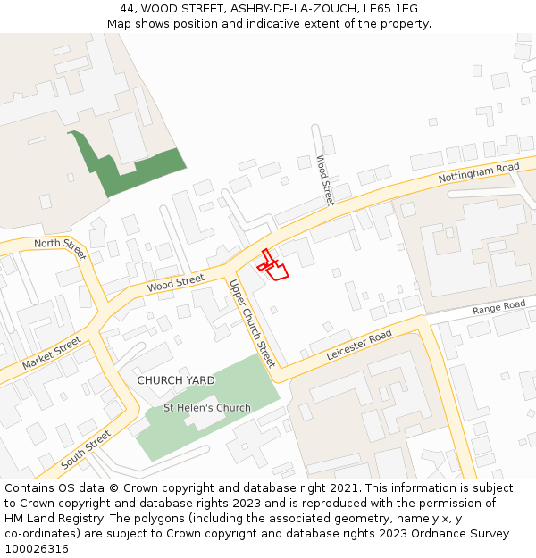 44, WOOD STREET, ASHBY-DE-LA-ZOUCH, LE65 1EG: Location map and indicative extent of plot