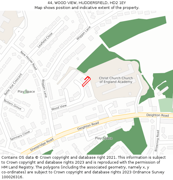 44, WOOD VIEW, HUDDERSFIELD, HD2 1EY: Location map and indicative extent of plot