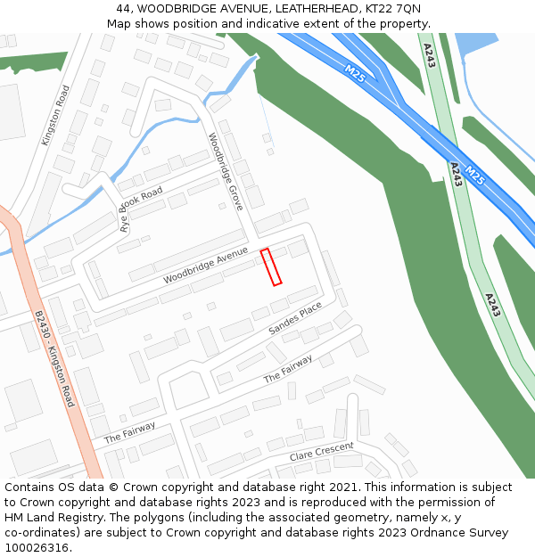 44, WOODBRIDGE AVENUE, LEATHERHEAD, KT22 7QN: Location map and indicative extent of plot